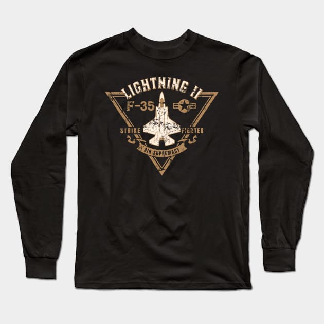 F-35 Lightning II Strike Fighter Jet Aircraft Distressed Design Long Sleeve T-Shirt by hobrath